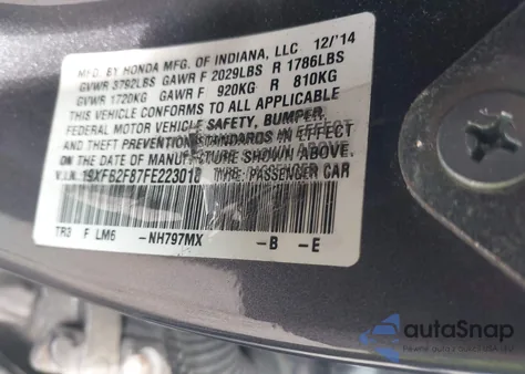 2015 Honda Civic Ex from USA, damaged, VIN 19XFB2F87FE223018